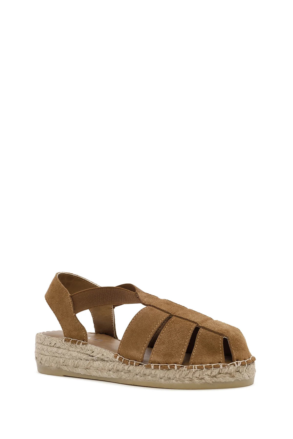 Kadın Taba Süet Deri Espadril Sandalet - Image 6