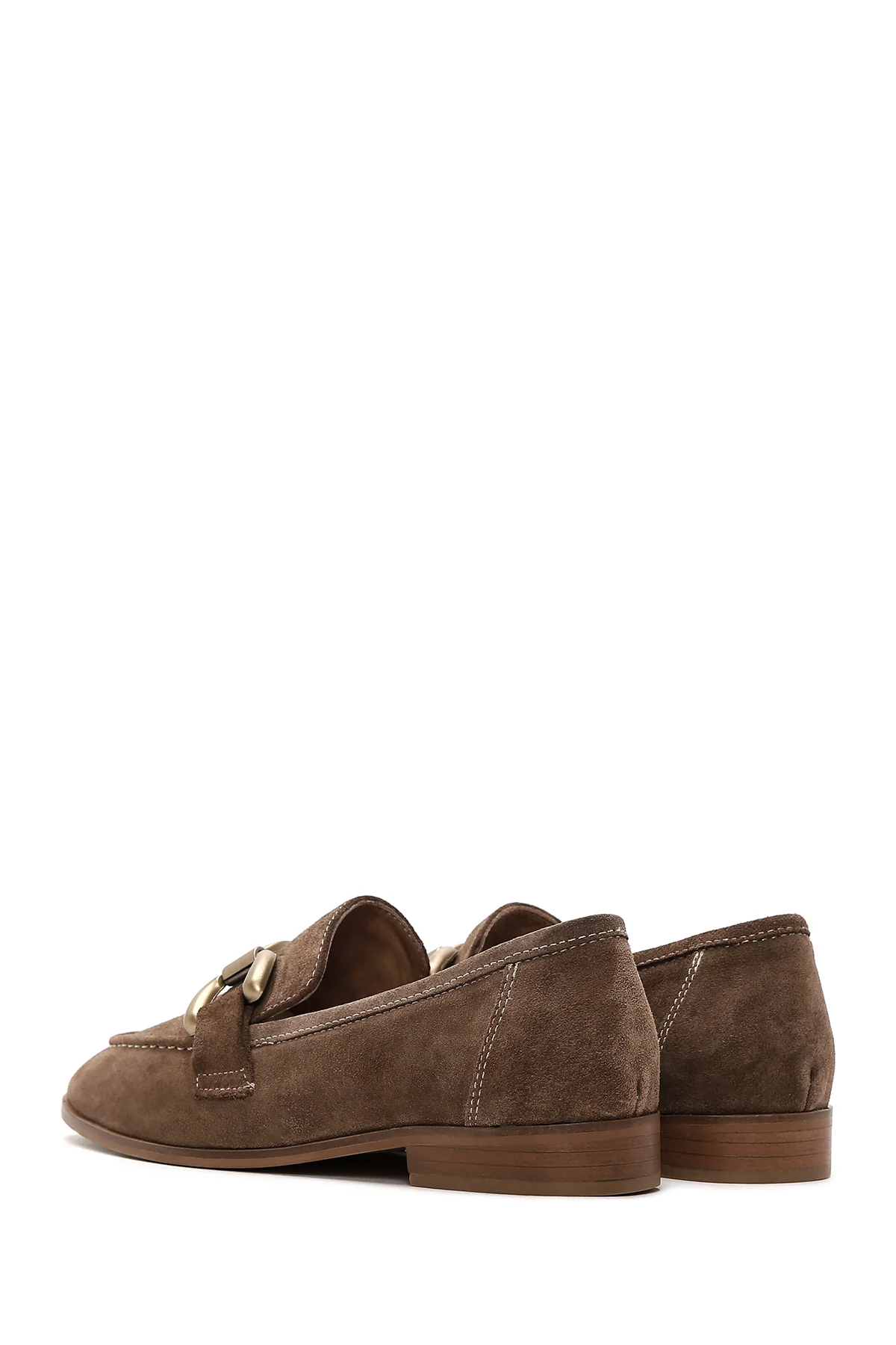 Kadın Taba Süet Deri Tokalı Loafer - Image 5
