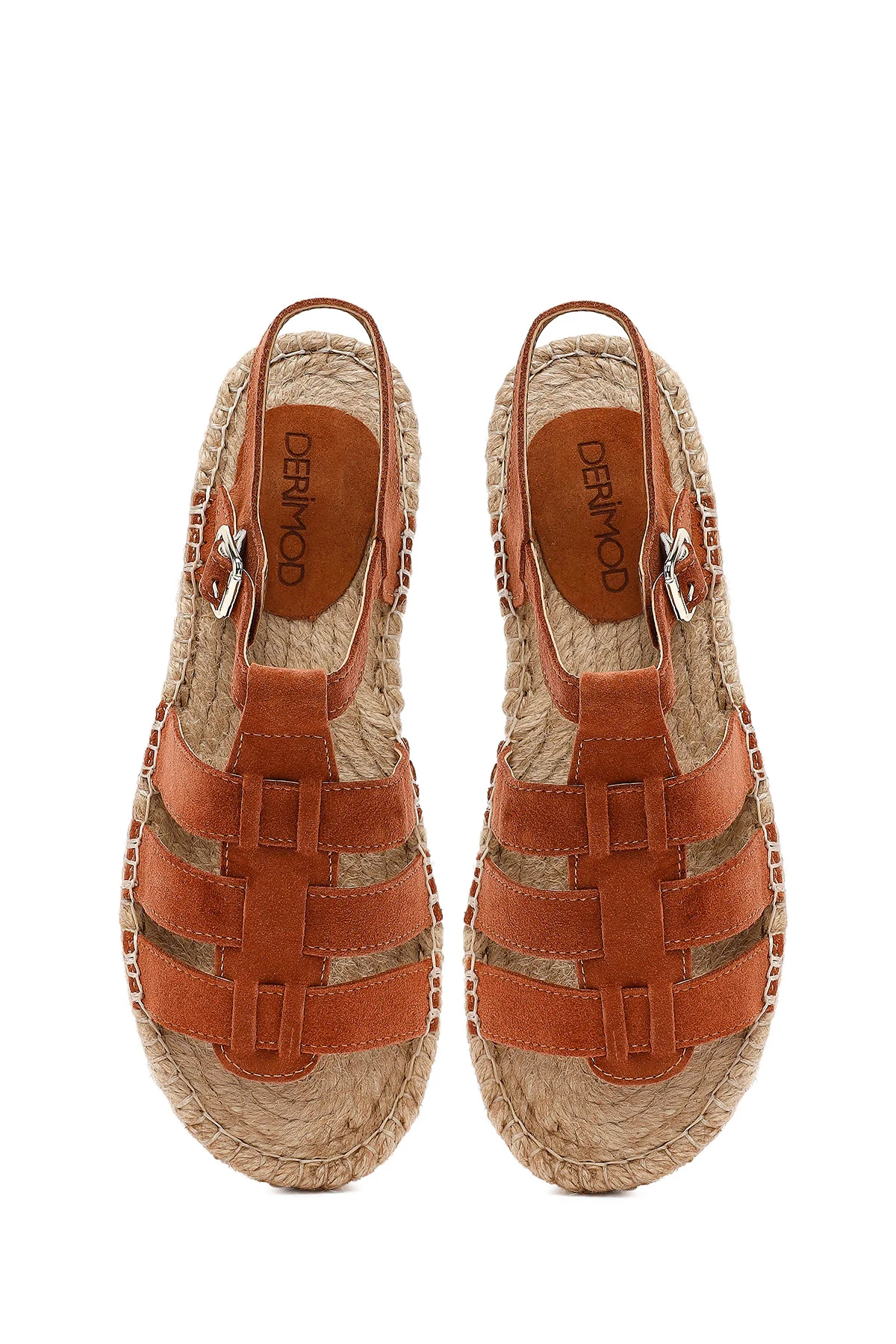 Kadın Taba Tokalı Süet Deri Espadril Sandalet - Image 7