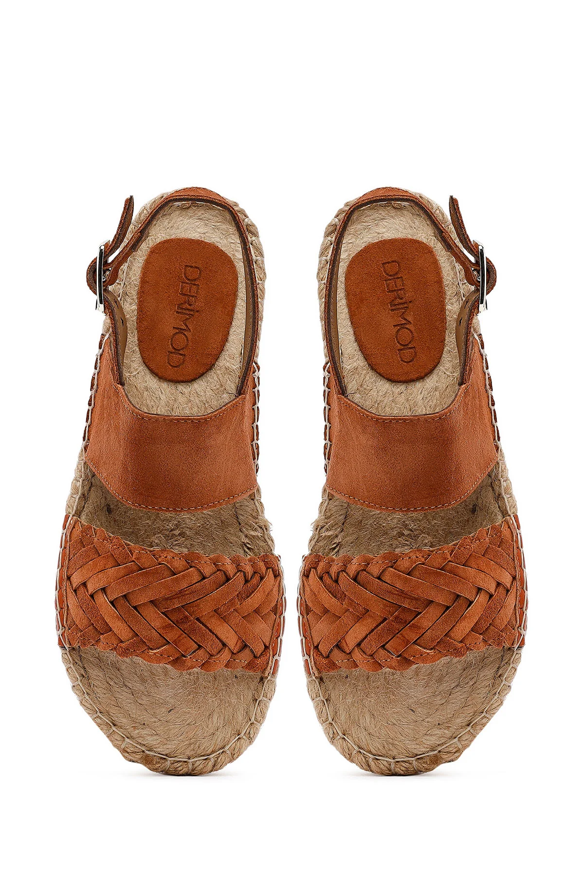 Kadın Turuncu Örgü Detaylı Süet Deri Espadril Sandalet - Image 7