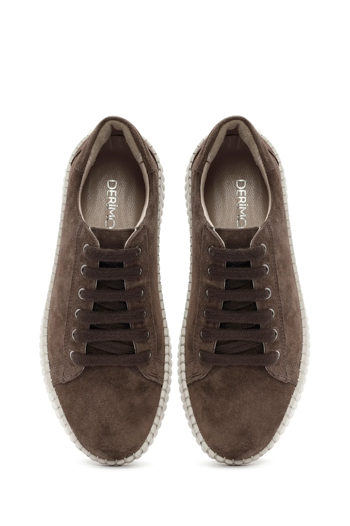 Kadın Vizon Bağcıklı Kalın Tabanlı Süet Deri Sneaker - Image 7