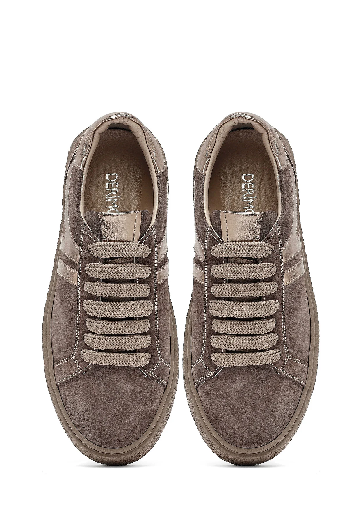 Kadın Vizon Bağcıklı Kalın Tabanlı Süet Deri Sneaker - Image 7