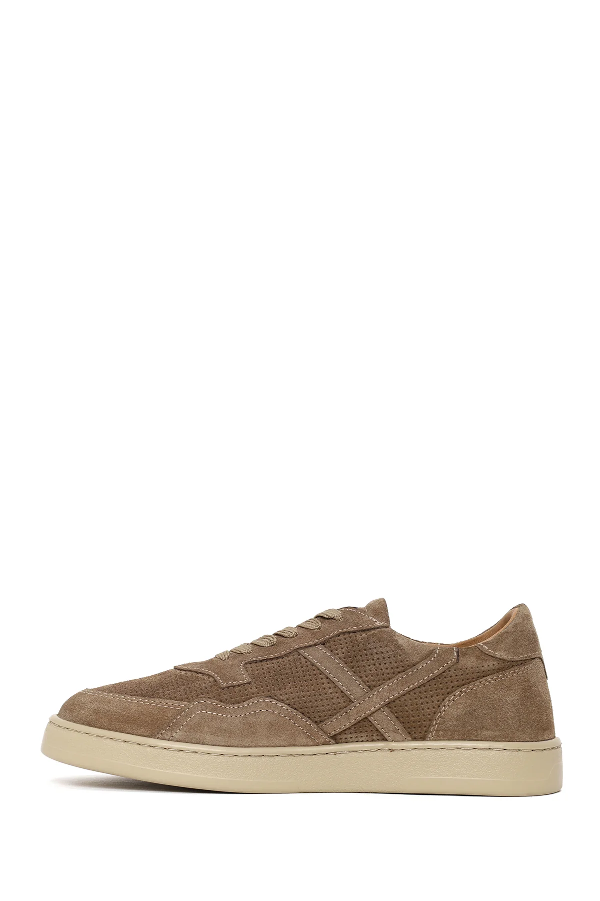 Kadın Vizon Bağcıklı Kalın Tabanlı Süet Deri Sneaker - Image 3