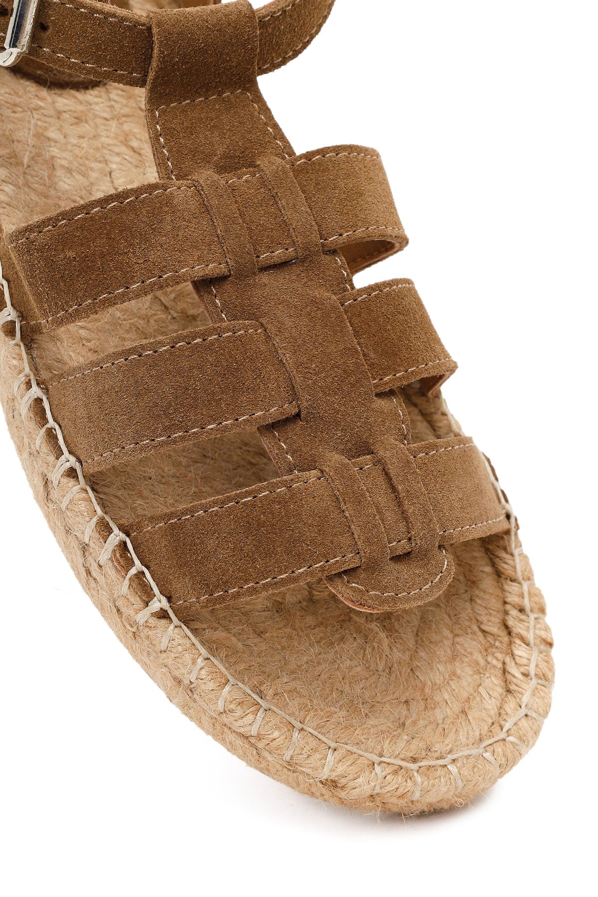 Kadın Vizon Bilekten Tokalı Süet Deri Espadril Sandalet - Image 10