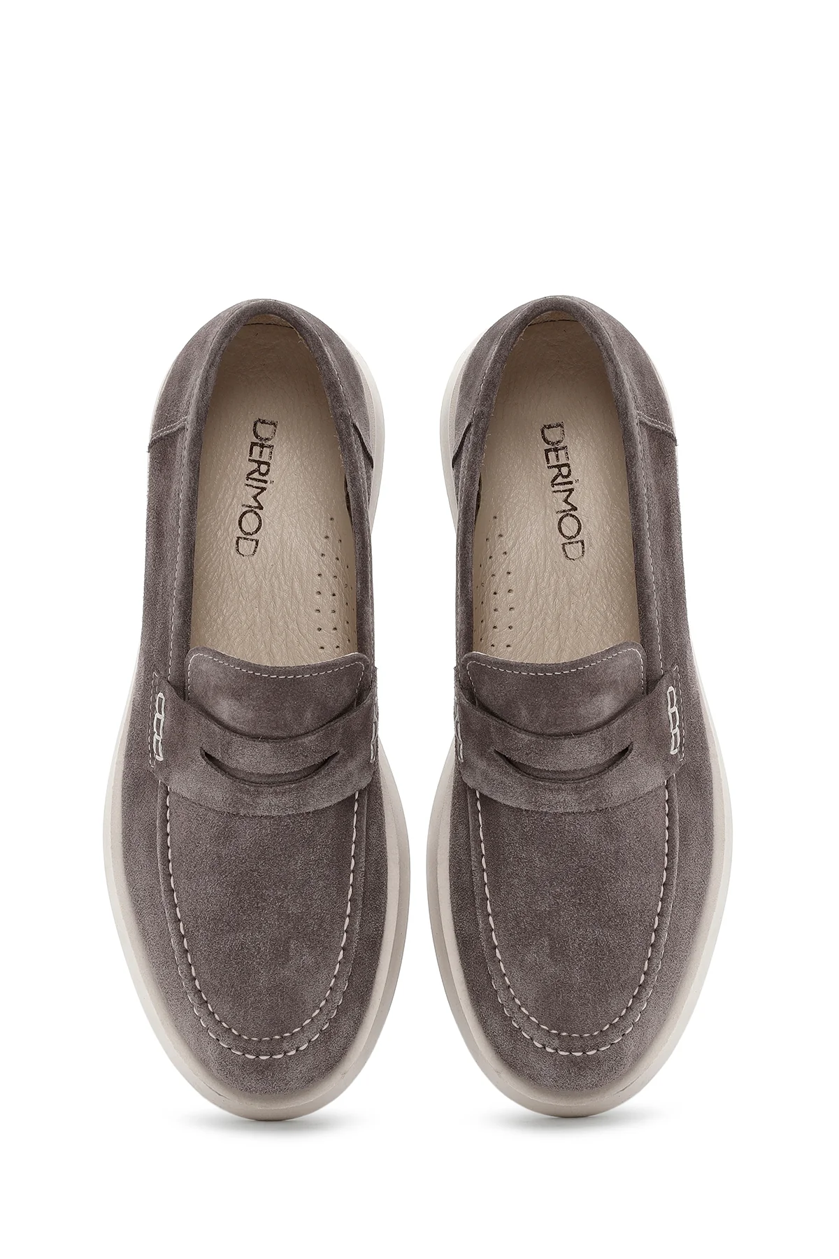 Kadın Vizon Süet Deri Maskülen Loafer - Image 7
