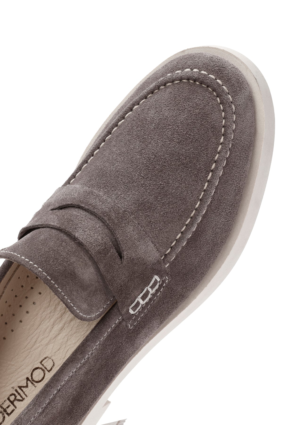 Kadın Vizon Süet Deri Maskülen Loafer - Image 9