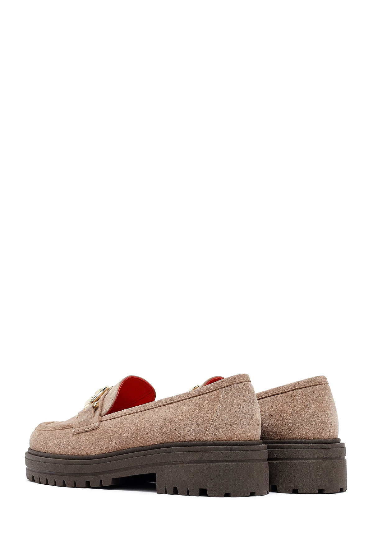 Kadın Vizon Tokalı Süet Deri Maskülen Loafer - Image 5
