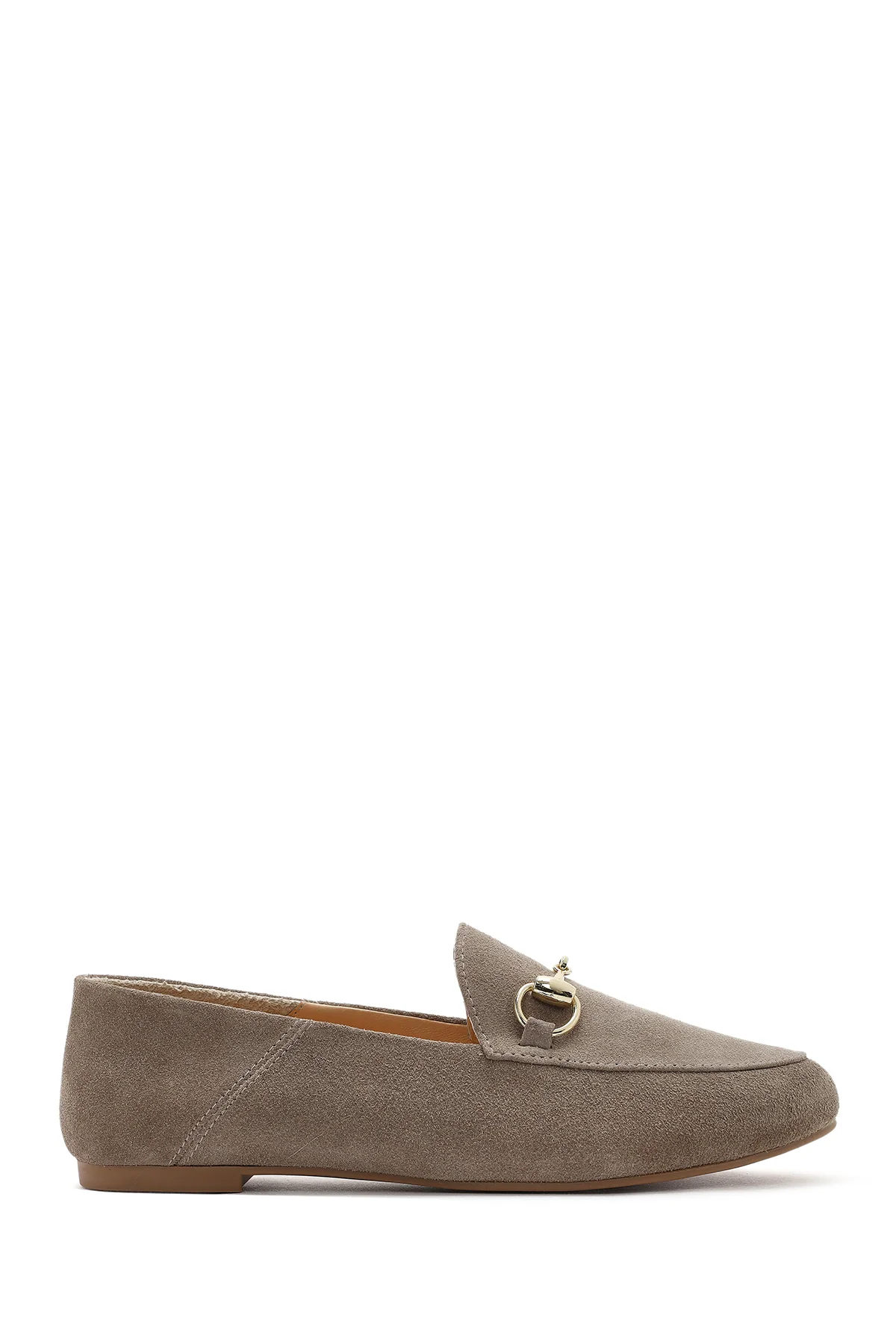 Kadın Vizon Tokalı Süet Deri Maskülen Loafer