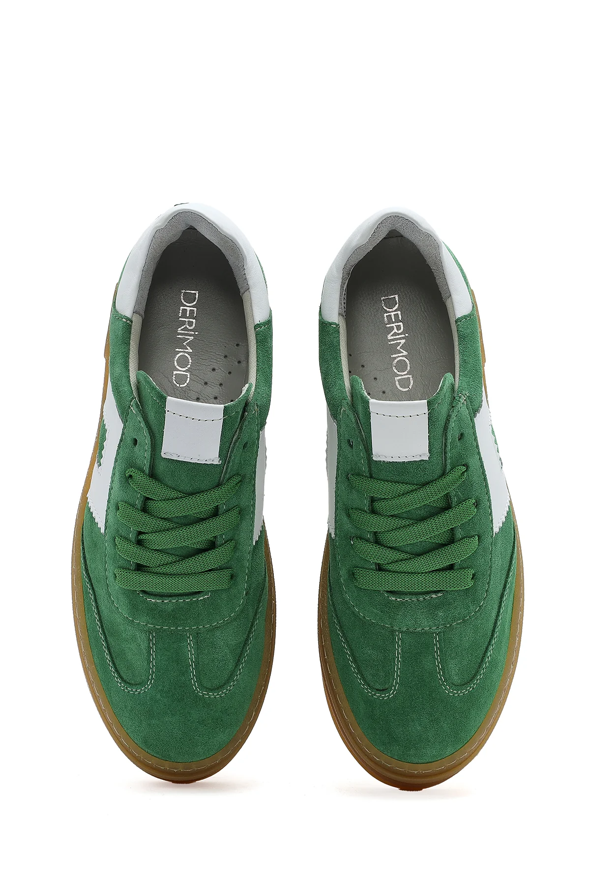 Kadın Yeşil Bağcıklı Süet Deri Sneaker - Image 7
