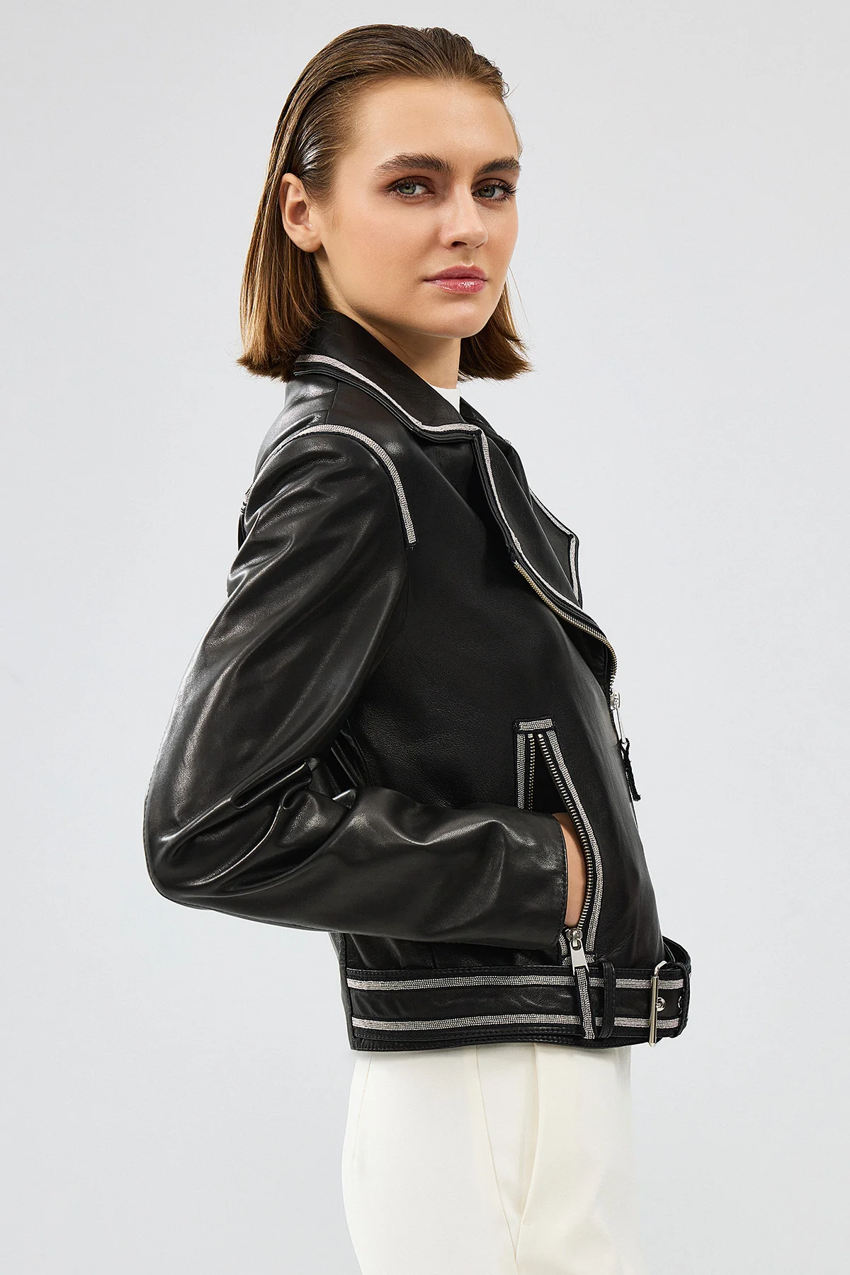 Lady Kadın Siyah Kısa Deri Ceket - Image 6