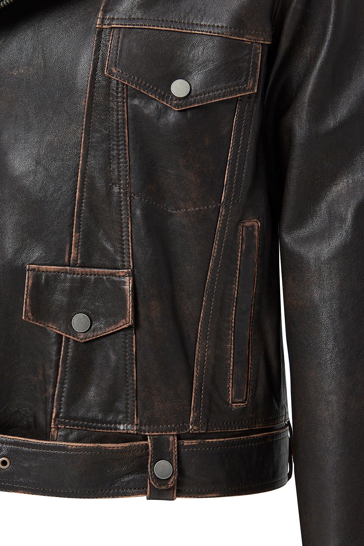 Lugano Kadın Kahverengi Vintage Biker Deri Ceket - Image 3