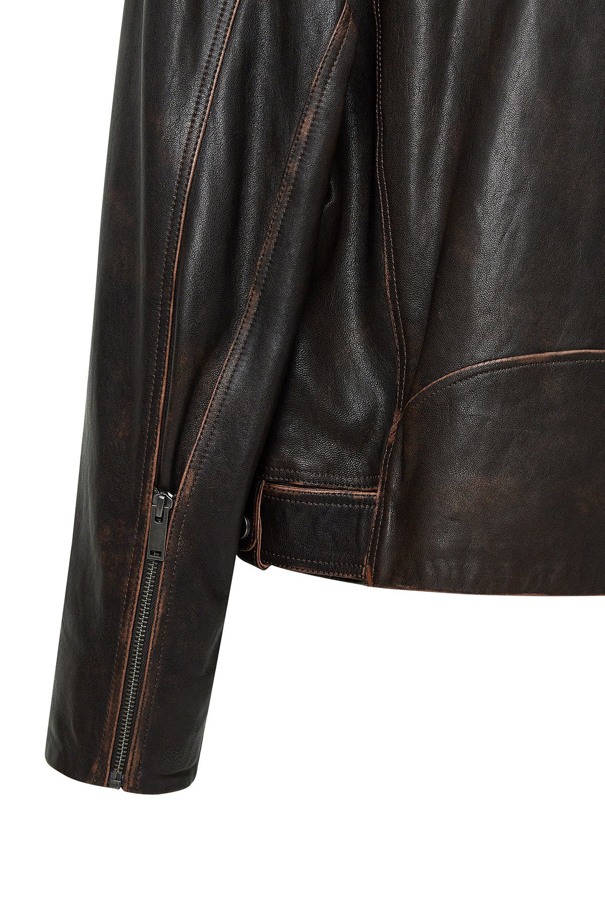 Lugano Kadın Kahverengi Vintage Biker Deri Ceket - Image 8